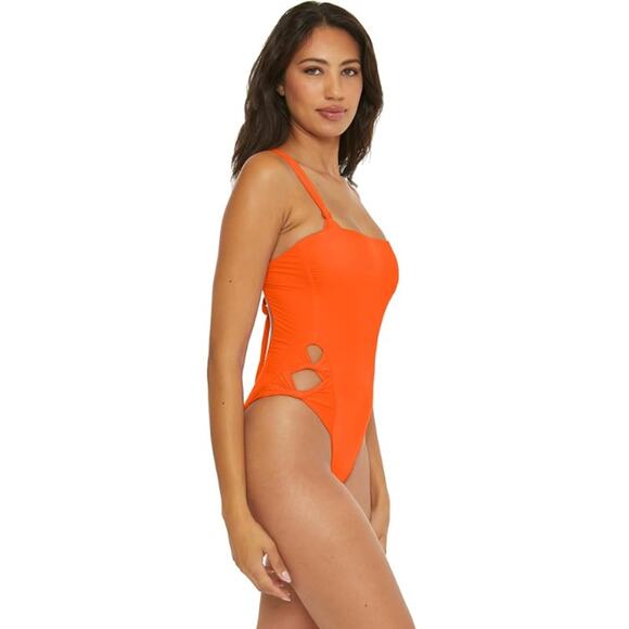 BECCA Baja Mar One Piece Swimsuit Large Orange Carrot Bow Side Cut Out NWT - Picture 2 of 10